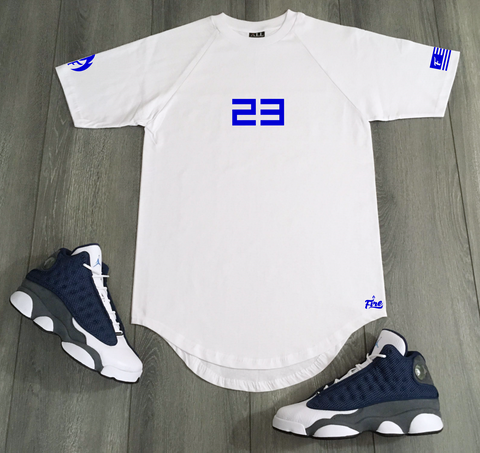 Sneaker Match T-Shirt White Blue Air Jordan 13 Flint