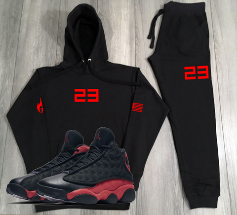 Sneakerhead Sweatsuit Hoodie Joggers Set To Match Air Jordan 13 Bred