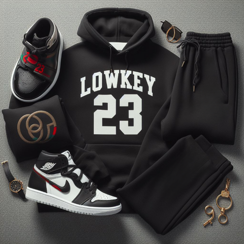 Sneaker matching hoodie and joggers sweatsuit and air jordan 1 black white