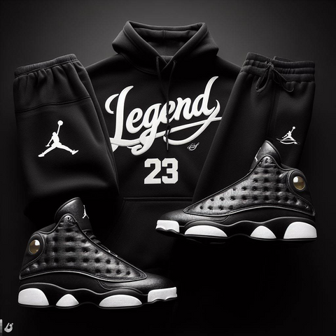 Legend 23 black hoodie and joggers sweatsuit to match air jordan 13