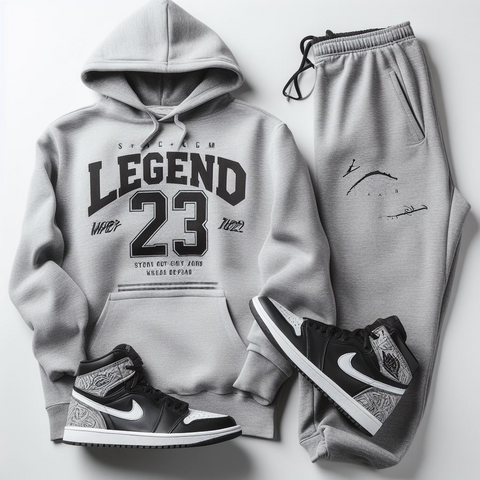 sneaker matching gray sweatsuit