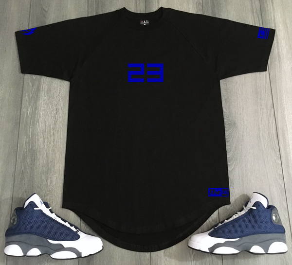 23 Black Drop Tail T Shirt To Match Air Jordan 13 Blue Flint Grey Threads On Fire