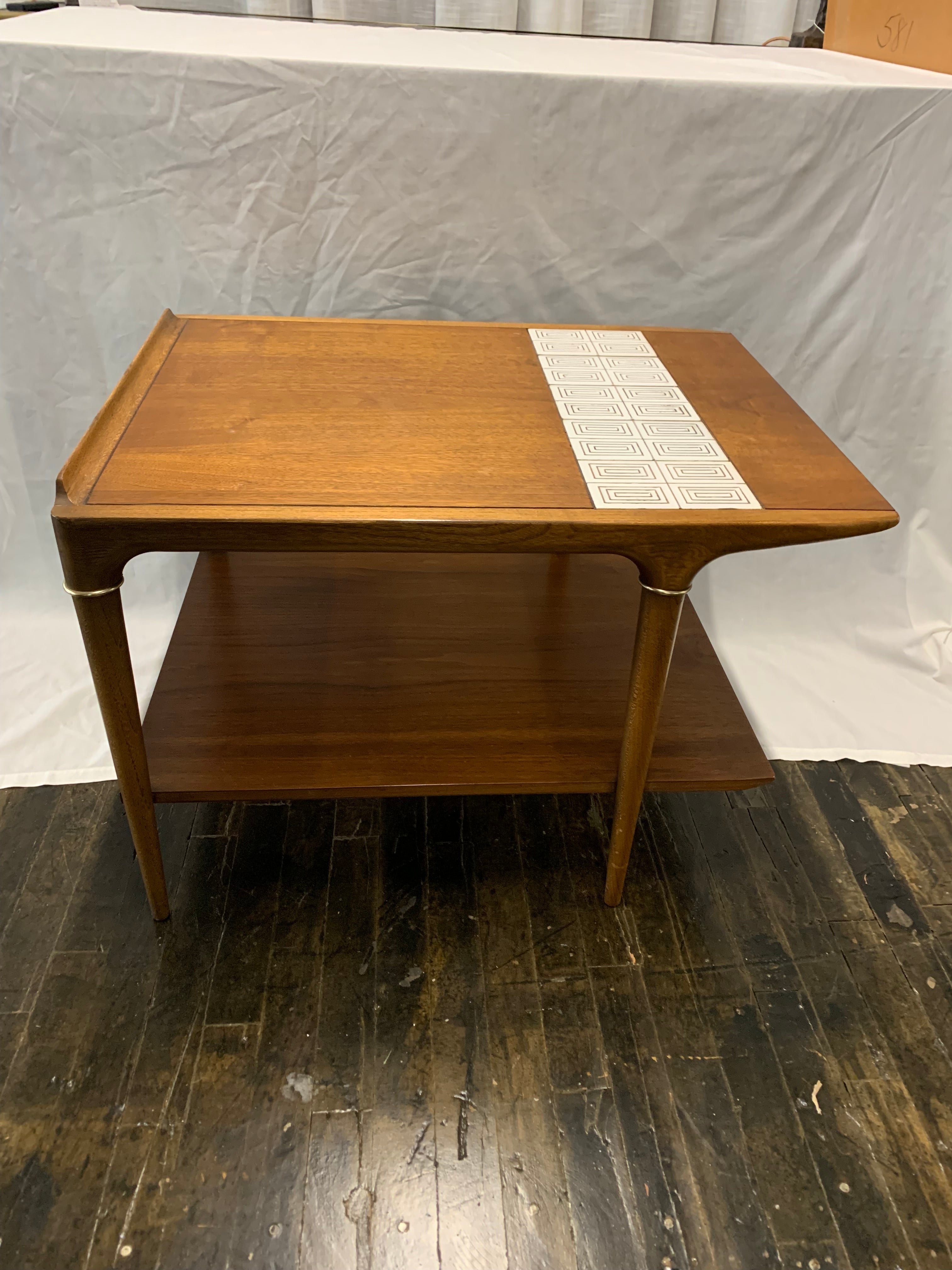 Mid-Century Lane Cosmopolitan End Table with Faience Tile Insert