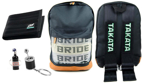 jdm bundle black including backpack, wallet and keychains