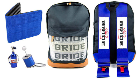 bride bundle blue including backpack, wallet and two keychains