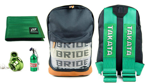 jdm bundle green including backpack, wallet and keychains