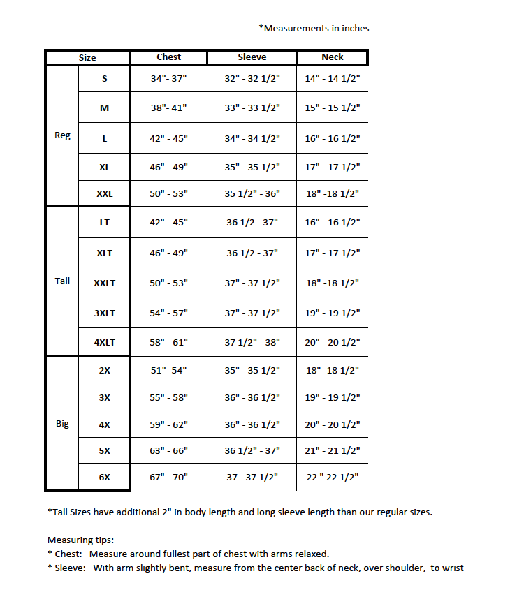 Mens Size Chart