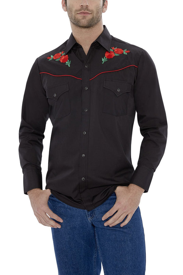 Men's Long Sleeve Western Shirt with Rose Embroidery | Ely Cattleman ...