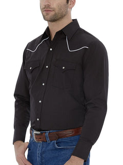 mens black shirt with white piping