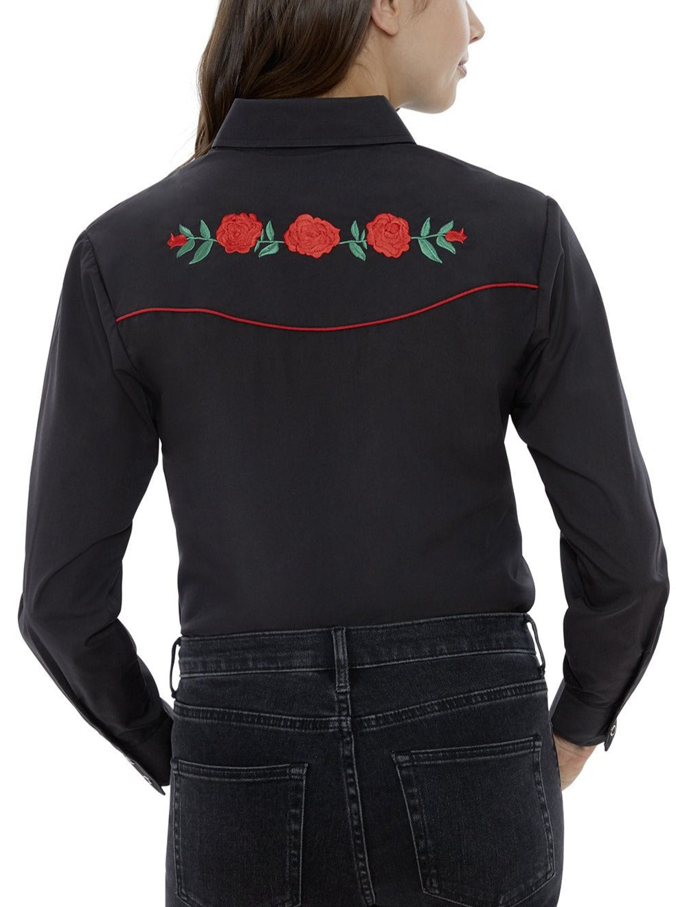 black long sleeve shirt with red roses