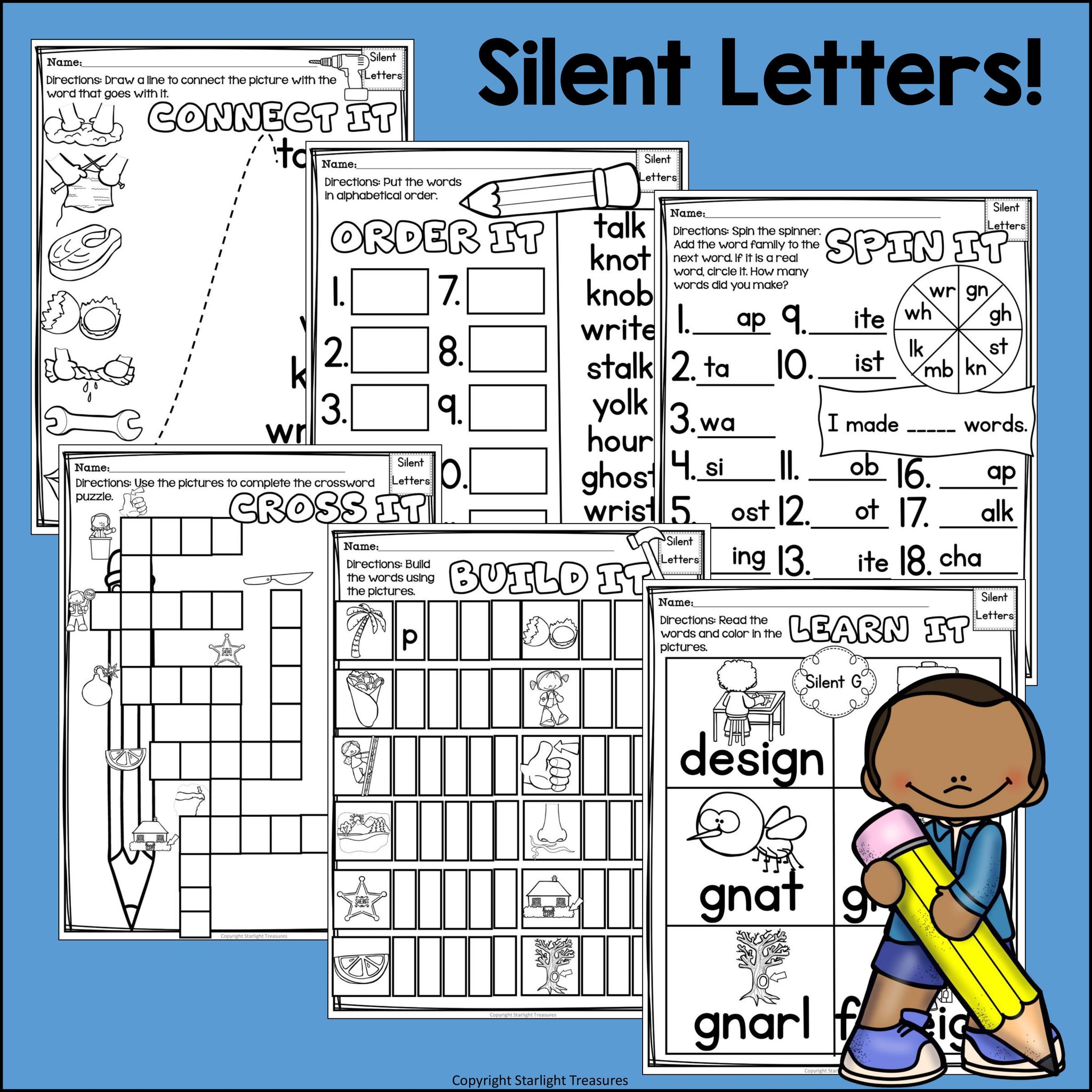 silent letters worksheets and activities for early readers phonics