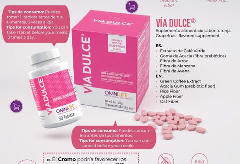Via Dulce is a Nutritional dietary weight loss managment supplement with gymnema sylvestre and fiber blend