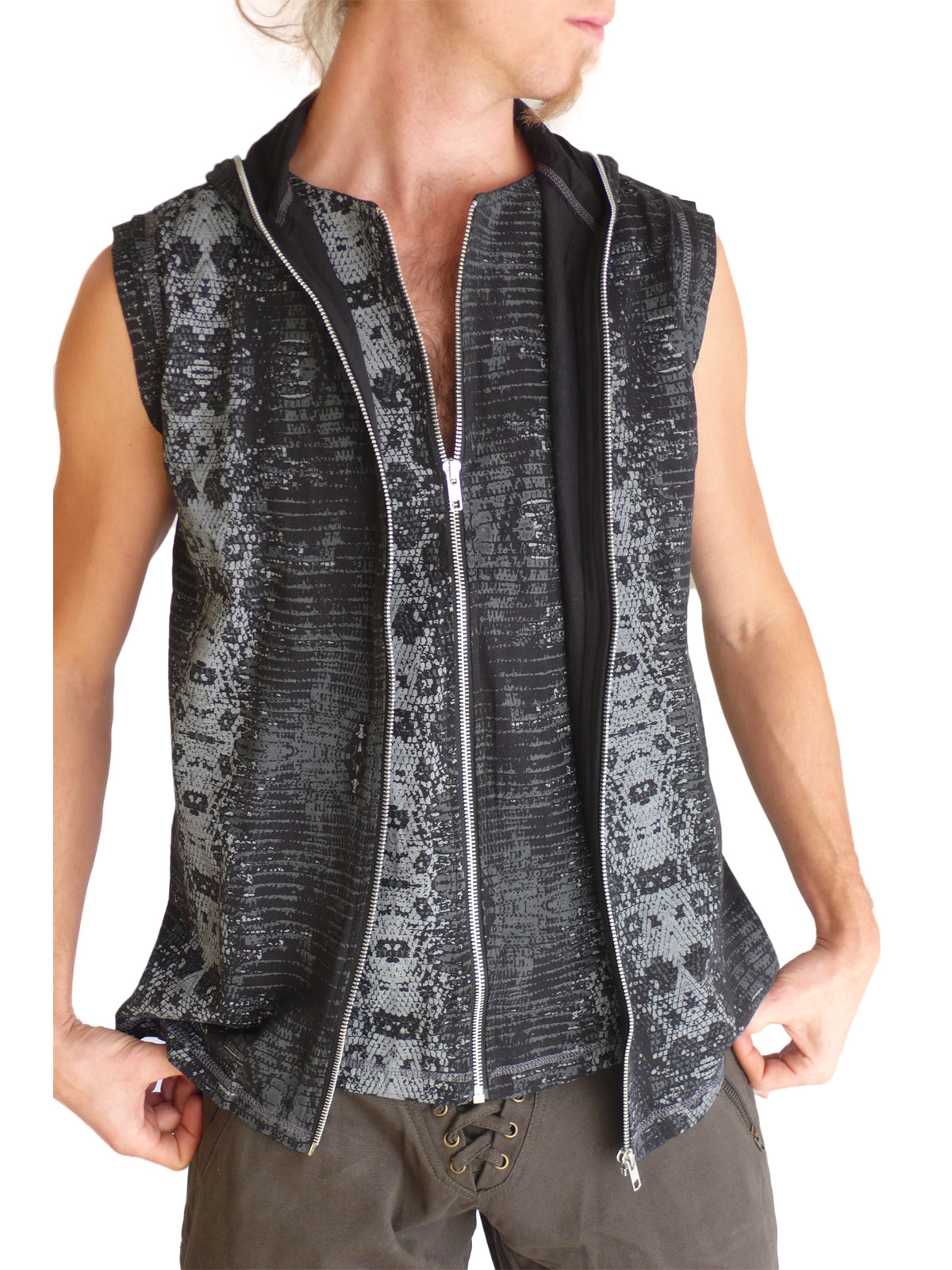 Mens Cotton Vest Hoodie - H.R. Giger Print – Dreamtime Clothing