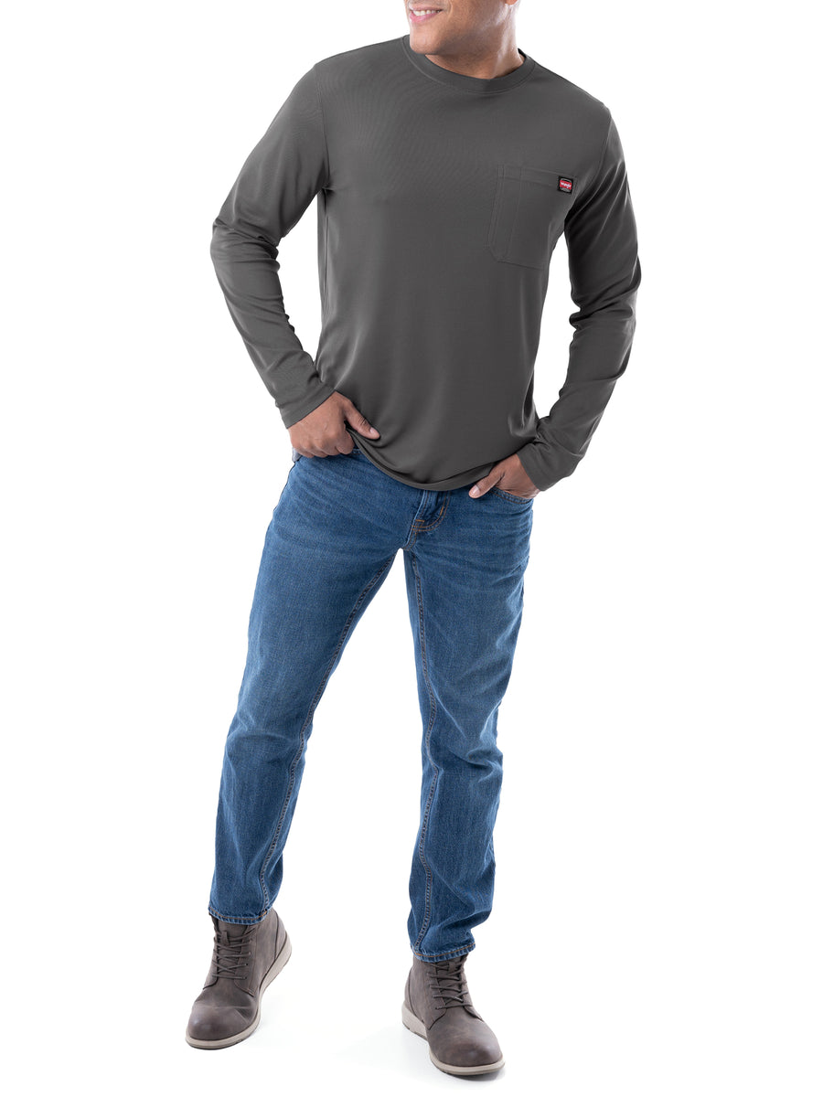 Wrangler - Workwear Men's Long Sleeve Poly Performance Pocket, T-Shirt –  