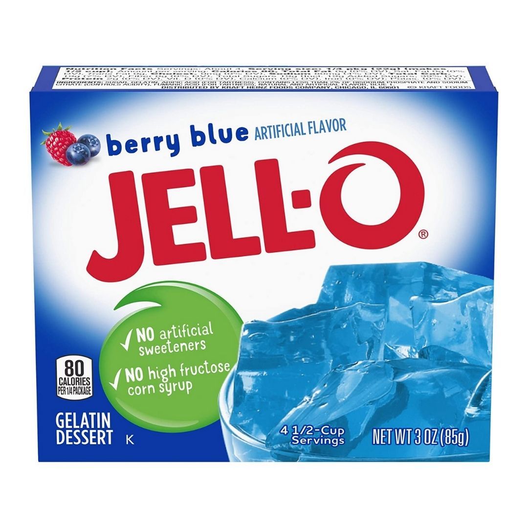 Jell-o Berry Blue, preparato per gelatina dolce ai mirtilli da 85g