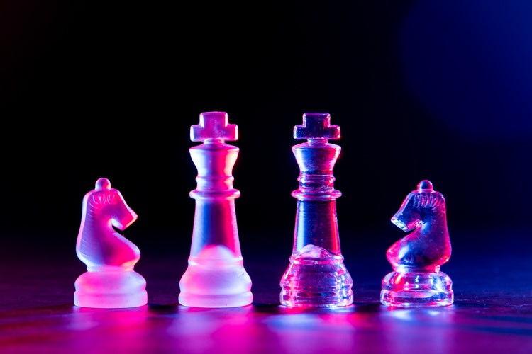 portrait of some chess pieces taken with red light