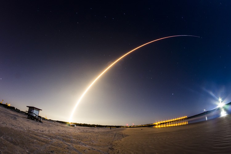 rocket launch at night