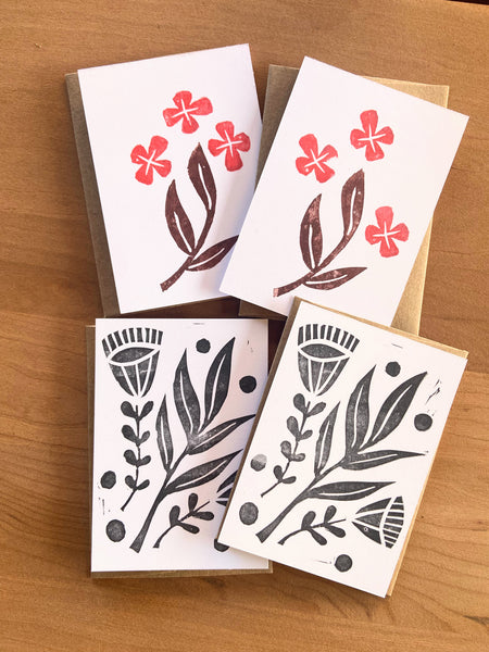 hand stamped floral note card