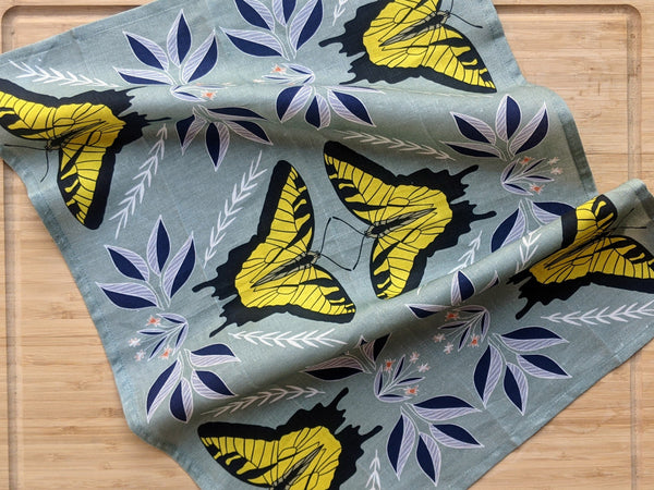 swallowtail monarch butterfly linen kitchen tea towel