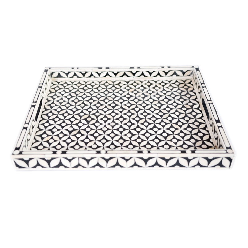 black and white serving tray