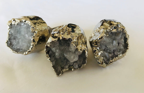 Set Of 4 Crystal Druzy Stone Furniture Door Knob Crystal White