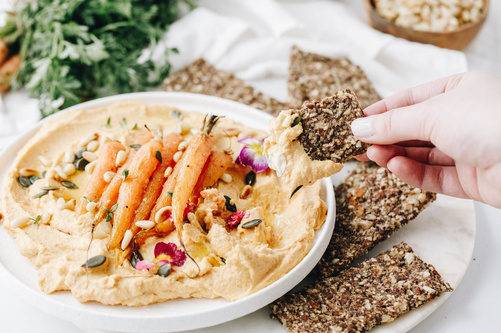 Carrot Hummus and Crackers