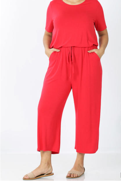 red capri jumpsuit