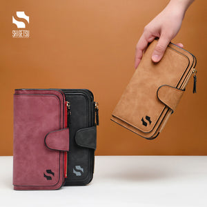 Shigetsu SUMIDA Leather Folding Wallet with Attached Flip Pocket for Women