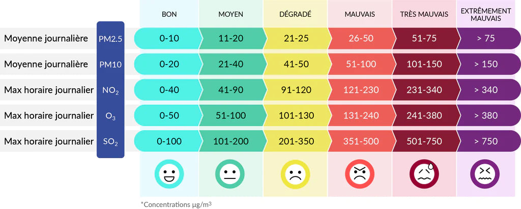 ATMO air quality index table in France