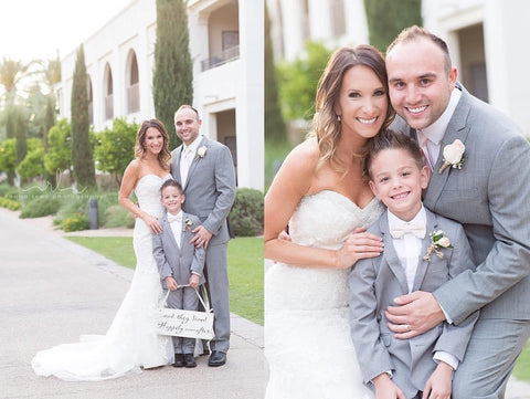 ic: Matching outfits for the boys and a sweet sign for the ring bearer to carry down the aisle are two super sweet ways to make a statement and incorporate the ring bearer into the wedding party look!