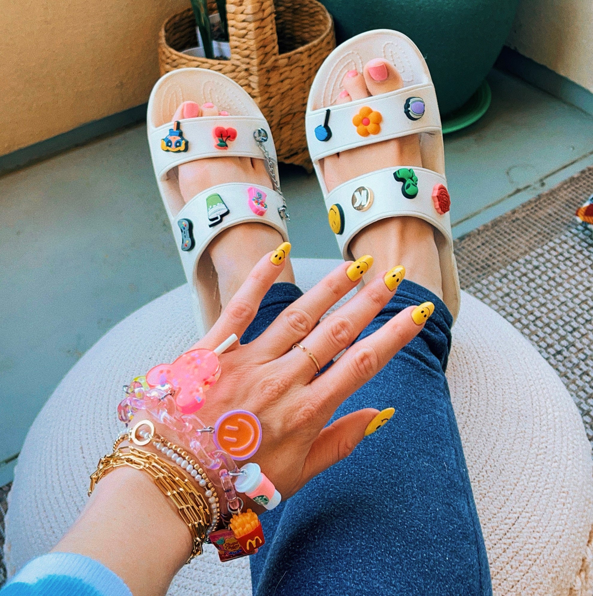 white crocs sandals with charms