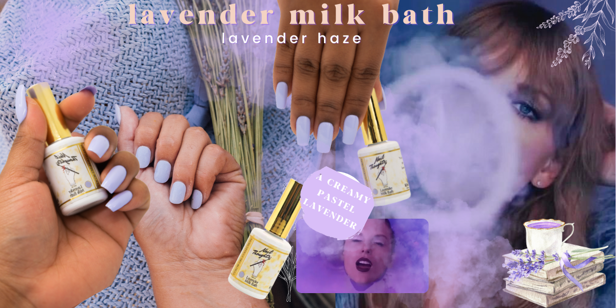 lavender haze gel nail color lavender milk bath Taylor swift mood board