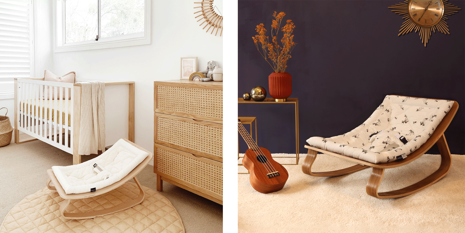 Charlie Crane Rocker in Beech (L) and Walnut (R)