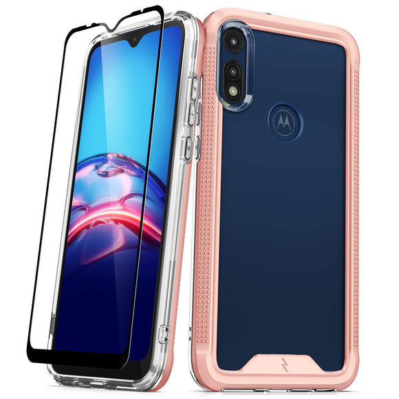 ZIZO ION Motorola Moto E6 Case - Triple Layered Hybrid Case with Tempered Glass Screen Protector Rose Gold