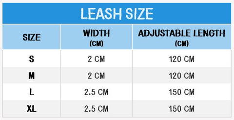 Personalized Everett Leash Size Chart