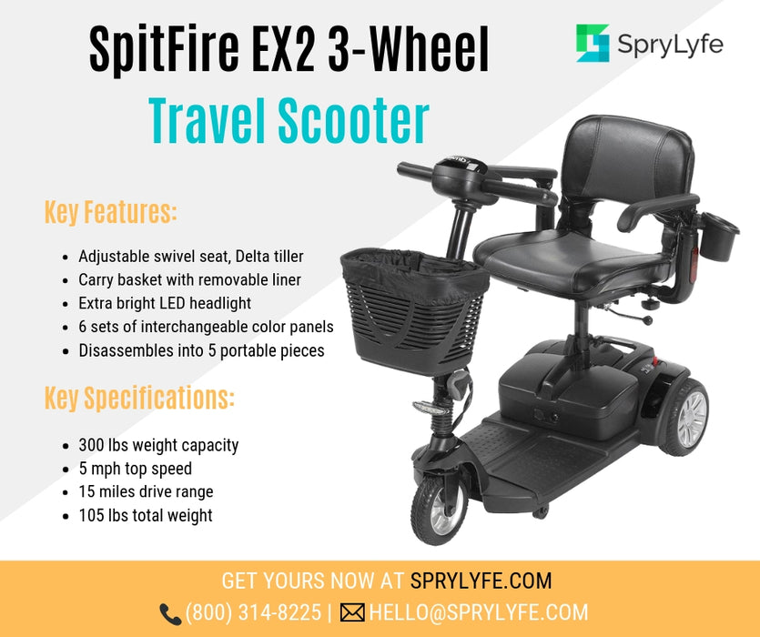 Spitfire Ex2 3 Wheel By Drive Lightweight Travel Scooter Sprylyfe