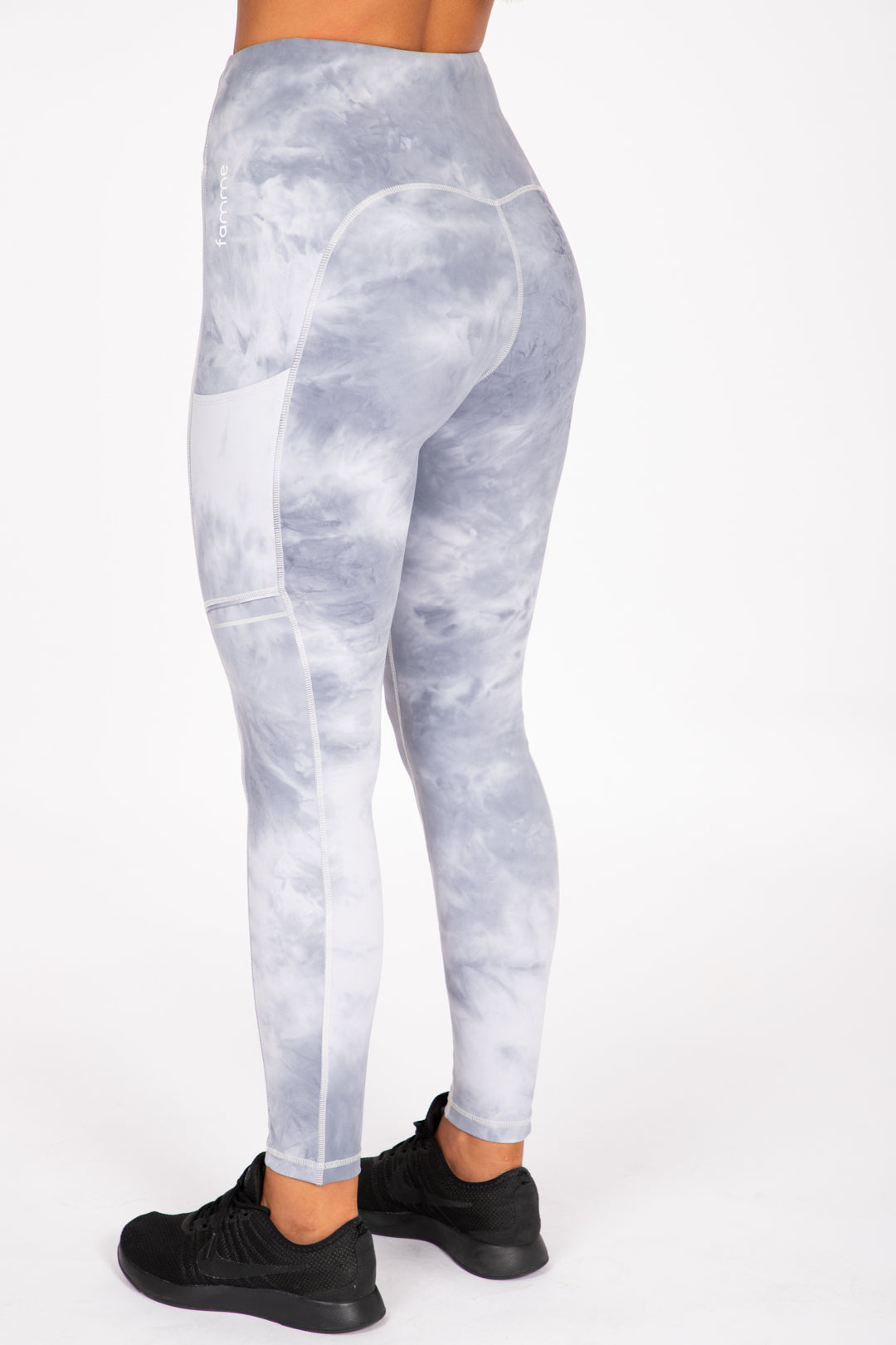 grå/hvit tie dye seamless tights til dame med lommer