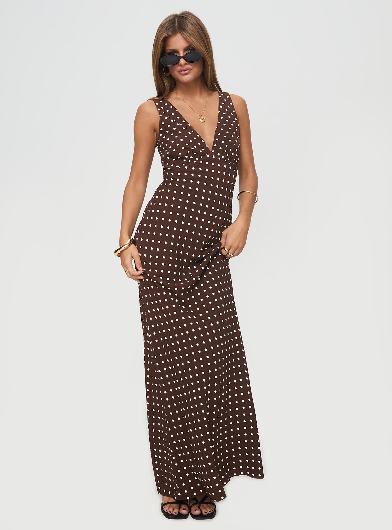 Collective Dress - Nellie Maxi Dress Brown Polka Dot image 2