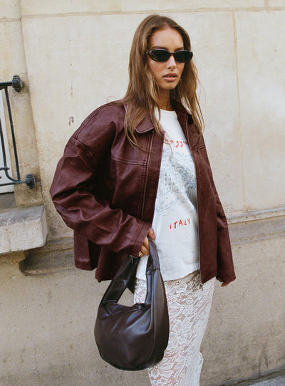 Product image for "Napoleon Faux Leather Jacket Burgundy" ||1-modelinfo-violetta-us4_adccbb70-ad37-4726-bbd5-dcdfd5cb0113 