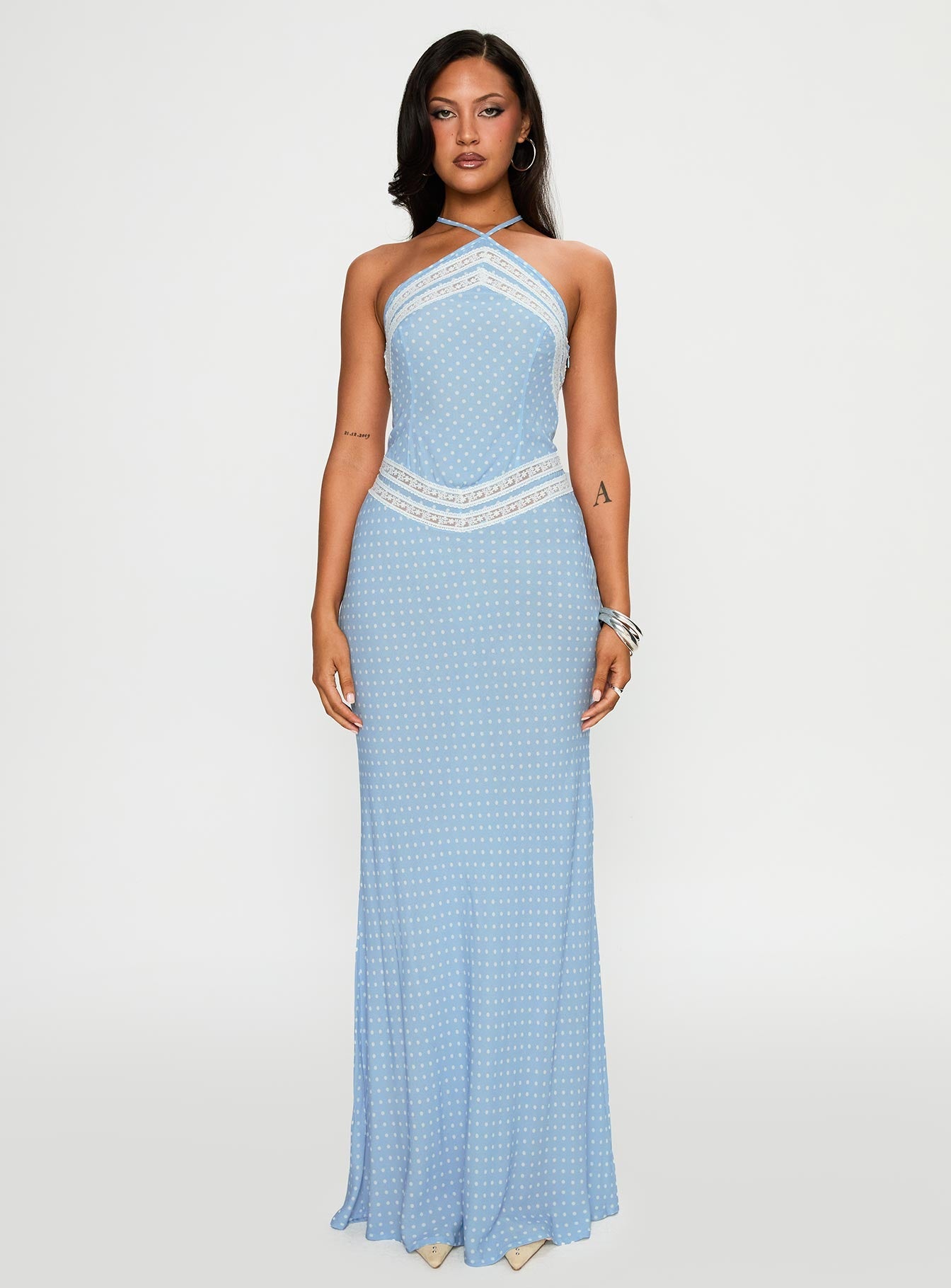 Collective Dress - Wild Joy Halter Maxi Dress Blue Polka image 6