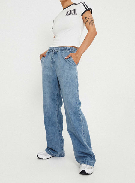 Krena Adjustable High Mid Rise Jeans Mid Wash