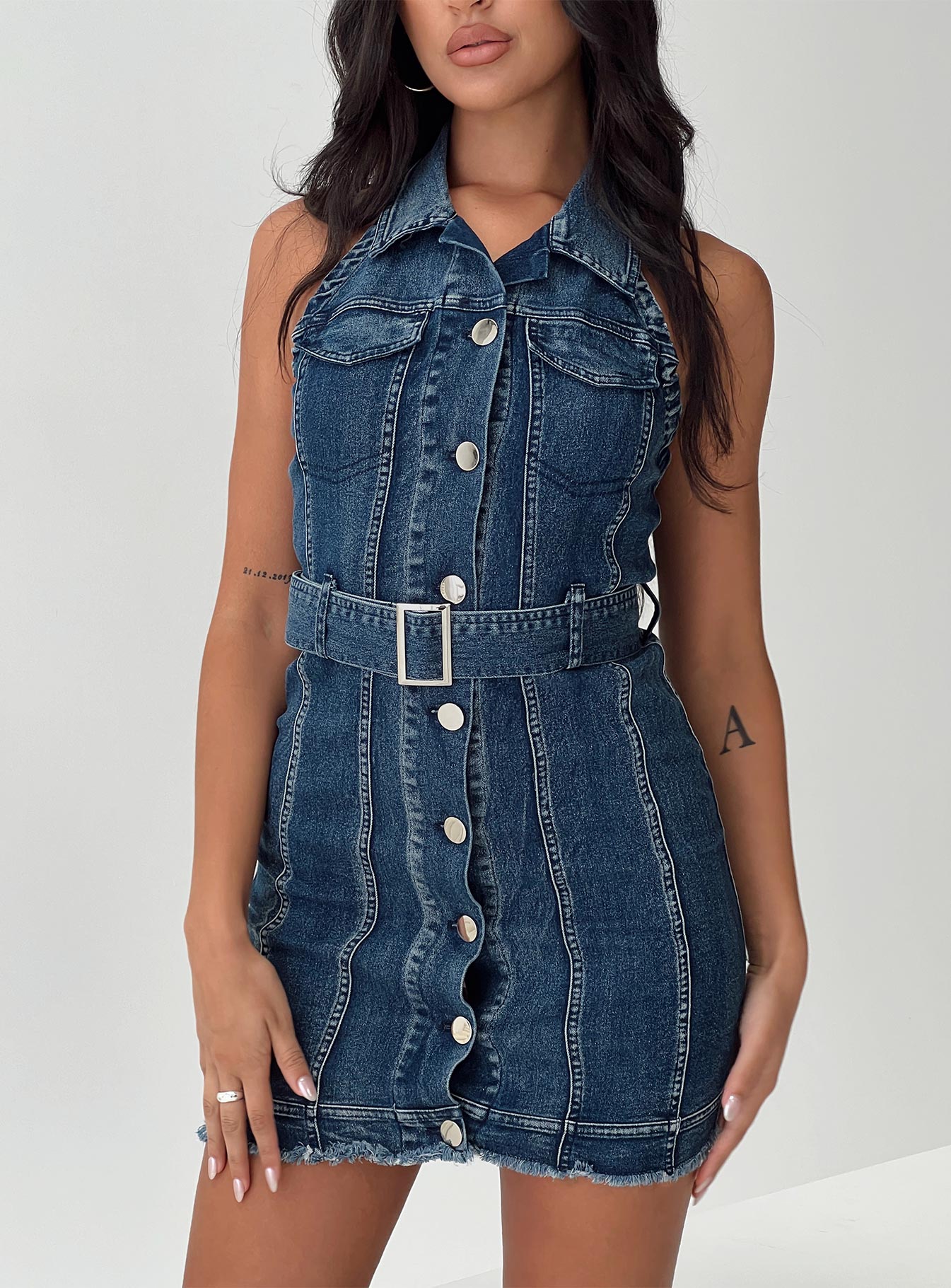 madsen denim mini dress mid blue