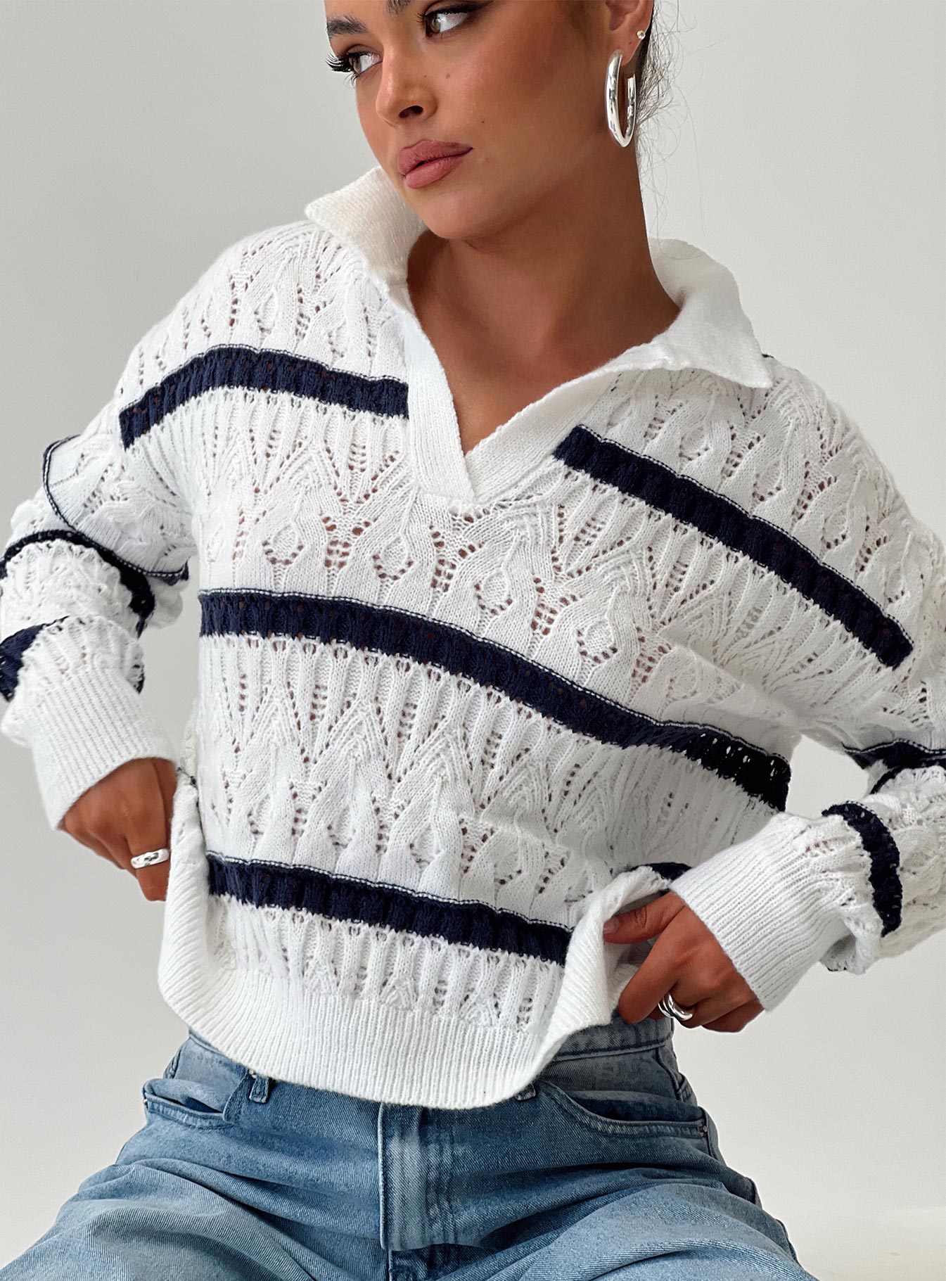 treanor jumper white/navy stripe