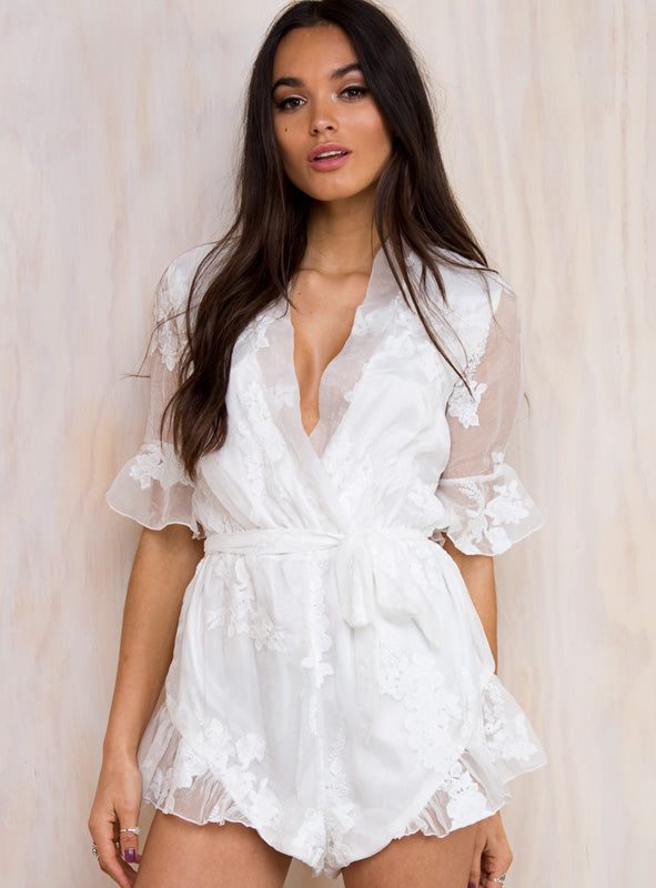 white embroidered playsuit