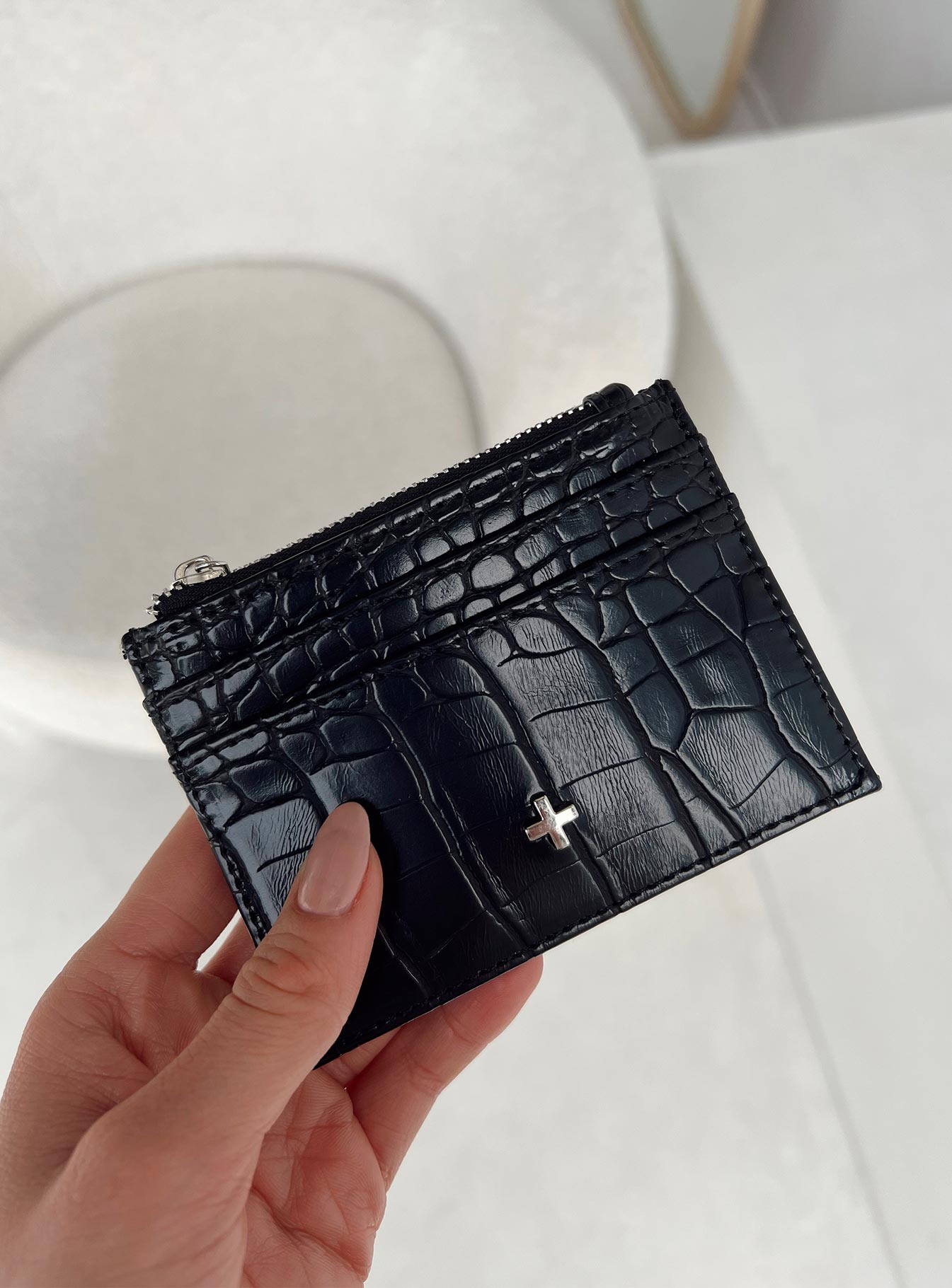 peta & jain ivy black croc coin purse