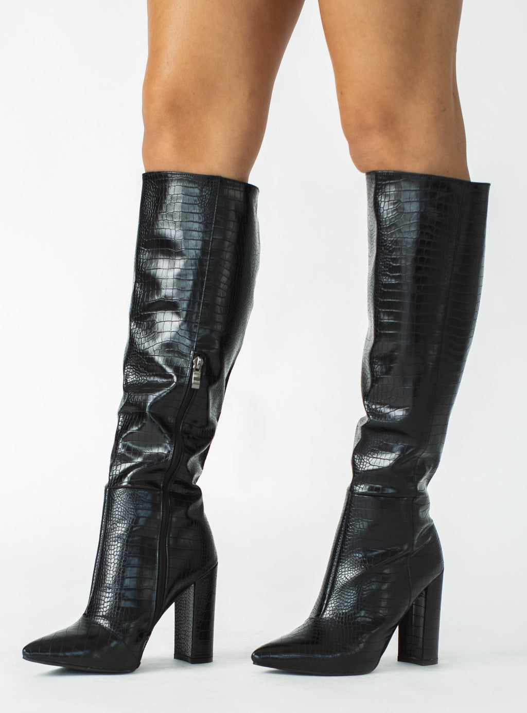 Billini Milla Croc Knee High Boot Black