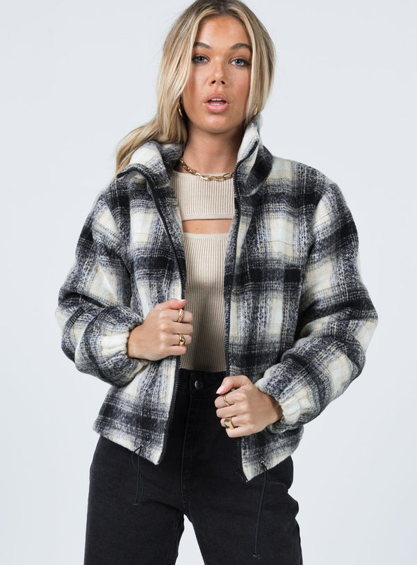 Polly Puffer Jacket Beige Check