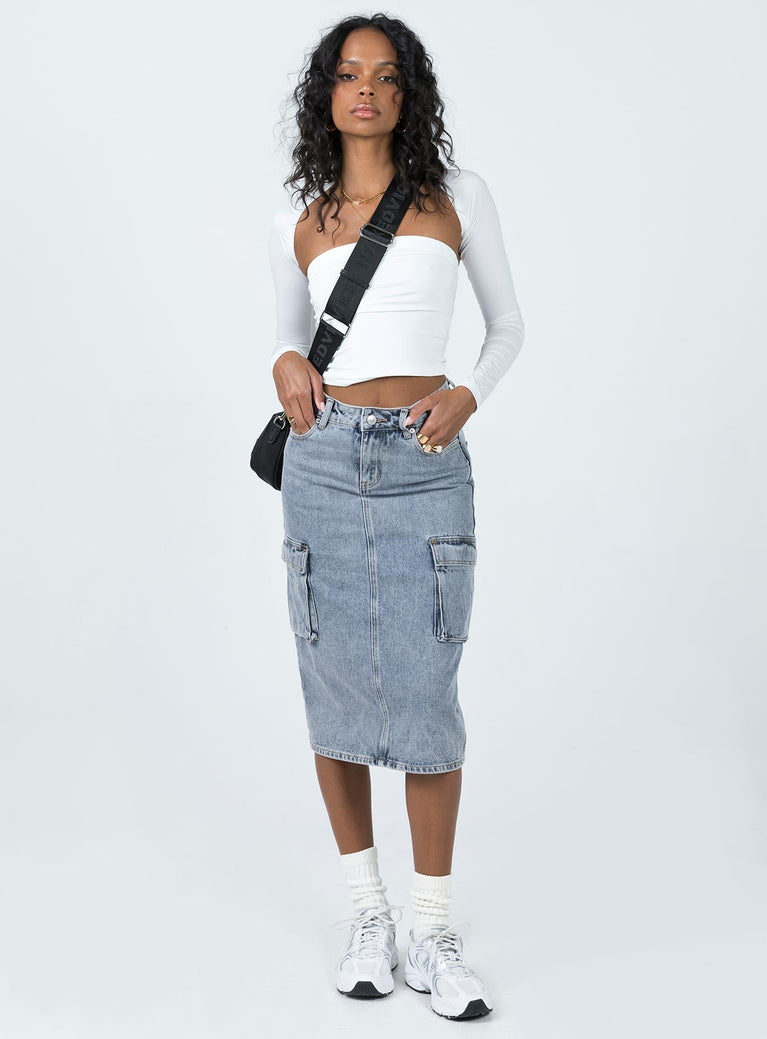 堅実な究極の herlipto High-waisted Denim Effect Skirt | www ...