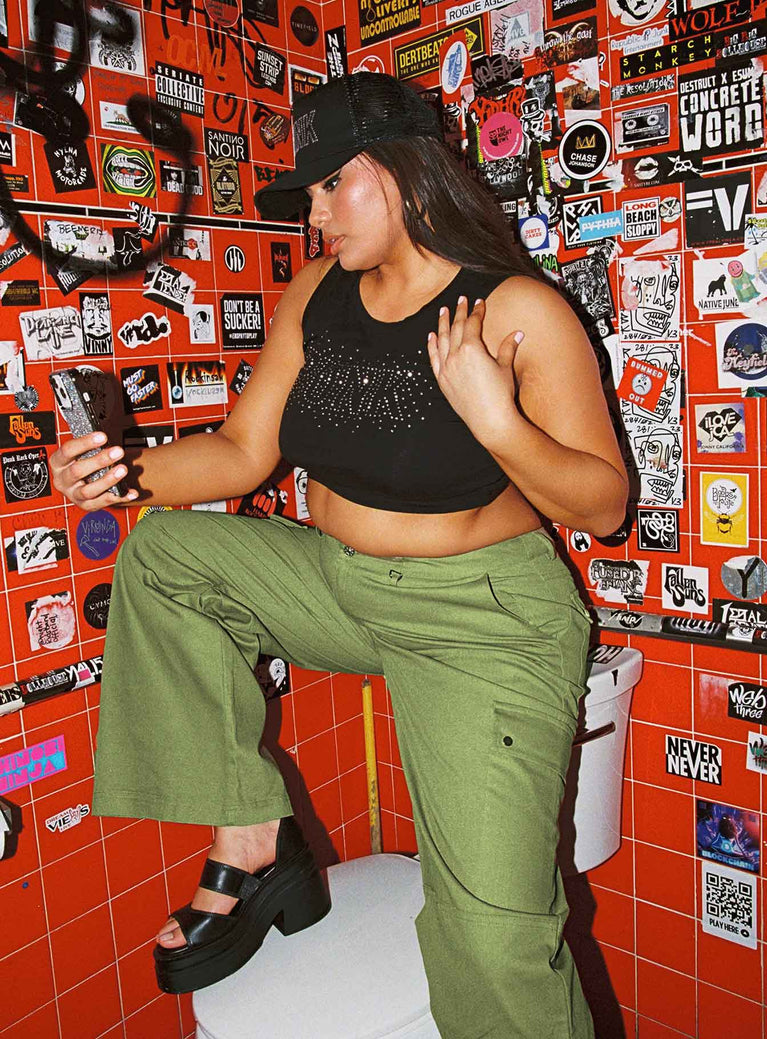 Snatched Mid Rise Cargo Pants Green Curve