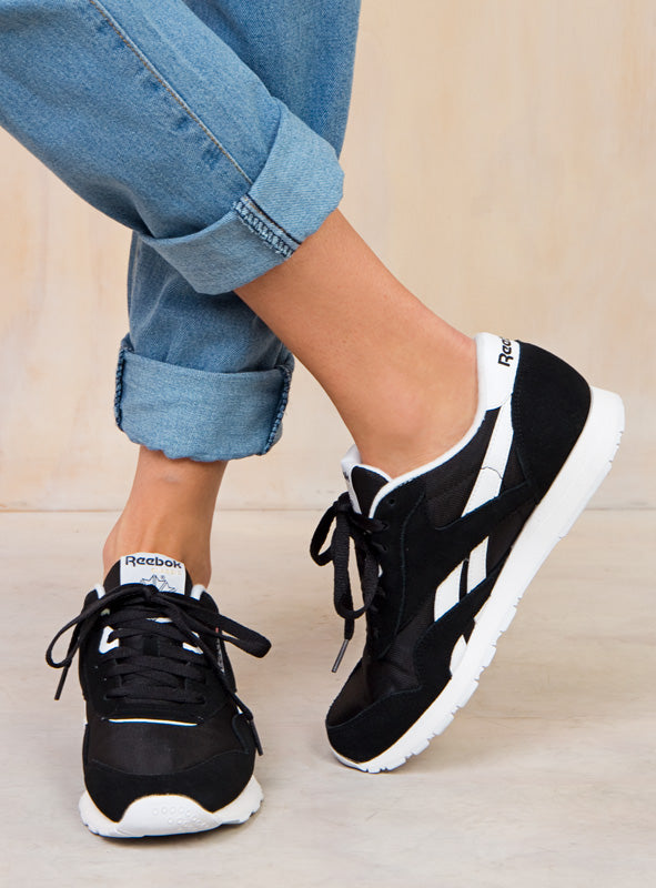reebok black and white trainers
